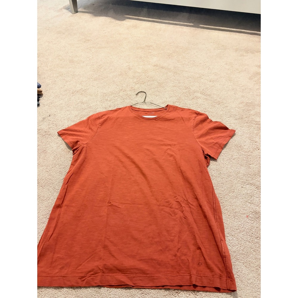 Calvin Klein Jeans Mens XL Burnt Orange Slub Cotton Short Sleeve T-Shirt CK Logo